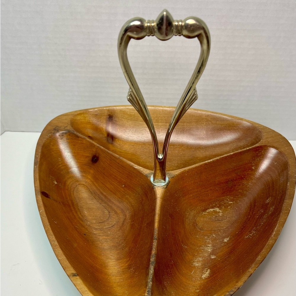 Elegant Wooden Divided Tray with Silver Handle
